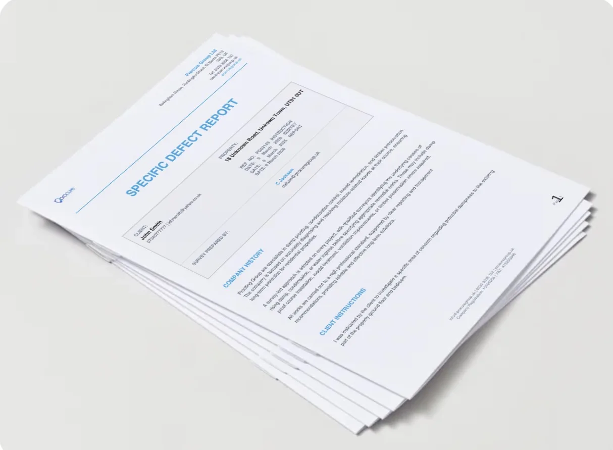 A completed Procure Group specific defect report ready for the client